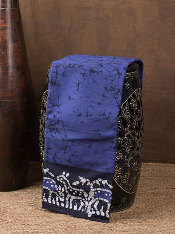 Maheswari cotton saree blue color allover shibori prints & printed border with printed pallu and running blouse