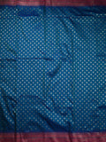 Banaras fancy saree dark blue color allover zari motifs & zari border with contrast rich pallu and brocade blouse