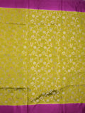 Raw mango fancy saree mustard green color allover zari weaves & kaddi border with brocade pallu and contrast plain blouse