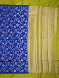 Raw mango fancy saree royal blue color allover zari weaves & kaddi border with brocade pallu and contrast plain blouse