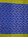 Raw mango fancy saree royal blue color allover zari weaves & kaddi border with brocade pallu and contrast plain blouse