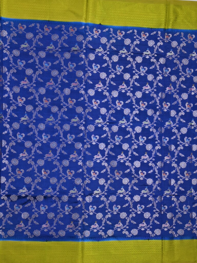 Raw mango fancy saree royal blue color allover zari weaves & kaddi border with brocade pallu and contrast plain blouse