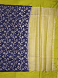 Raw mango fancy saree navy blue color allover zari weaves & kaddi border with brocade pallu and contrast plain blouse