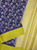 Raw mango fancy saree navy blue color allover zari weaves & kaddi border with brocade pallu and contrast plain blouse