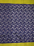 Raw mango fancy saree navy blue color allover zari weaves & kaddi border with brocade pallu and contrast plain blouse