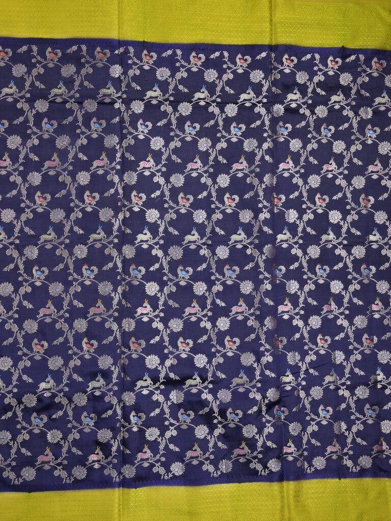 Raw mango fancy saree navy blue color allover zari weaves & kaddi border with brocade pallu and contrast plain blouse