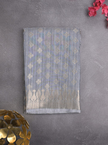 Chanderi jute fancy saree light blue color allover zari motifs & zari border with brocade pallu and attached brocade blouse