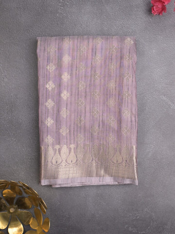 Chanderi jute fancy saree light purple color allover zari motifs & zari border with brocade pallu and attached brocade blouse