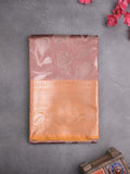 Chanderi fancy saree peach color allover zari motifs & zari border with short pallu and contrast blouse