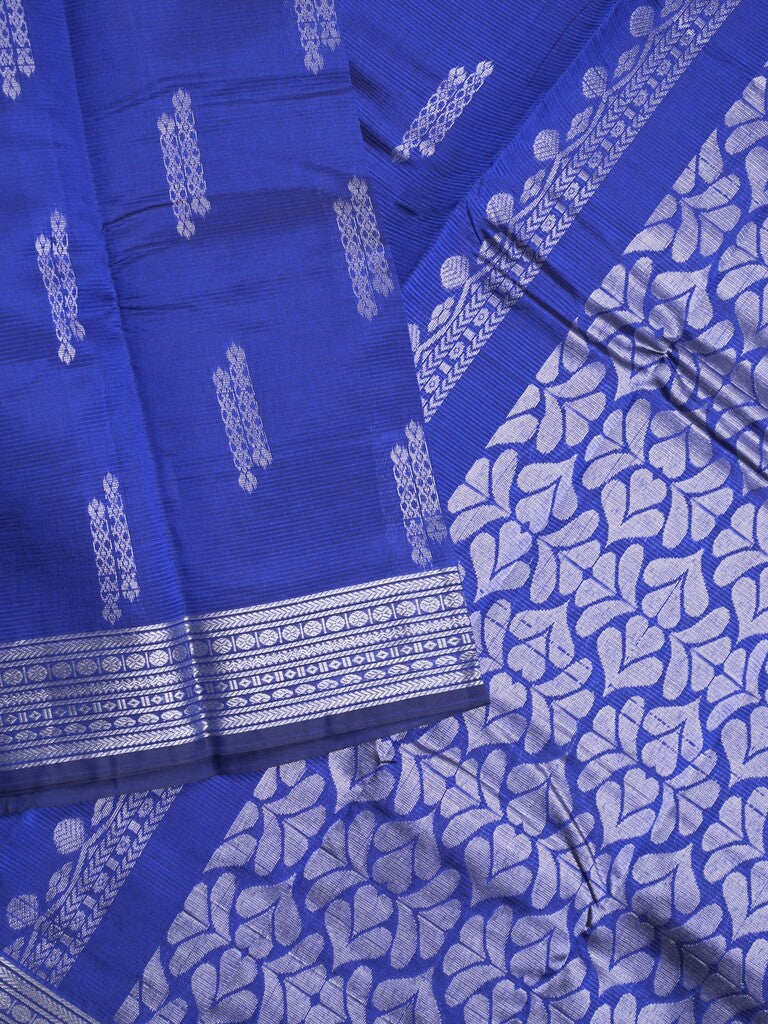 Mangalagiri fancy saree royal blue color allover zari weaves & zari border with rich pallu and plain blouse