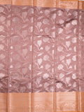 Chanderi fancy saree peach color allover zari motifs & zari border with short pallu and contrast blouse