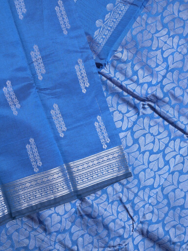 Mangalagiri fancy saree sky blue color allover zari weaves & zari border with rich pallu and plain blouse