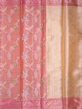 Chanderi tissue fancy saree peach color allover zari weaves & zari border with short pallu and contrast blouse