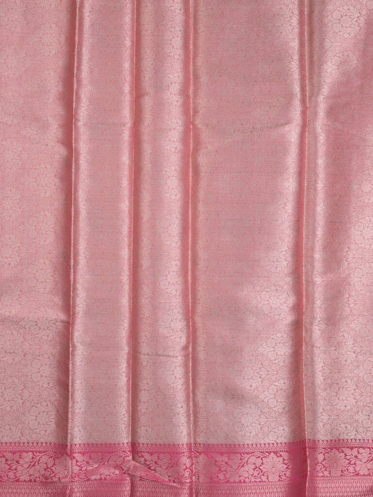 Chanderi tissue fancy saree light yellow color allover zari weaves & zari border with short pallu and contrast blouse