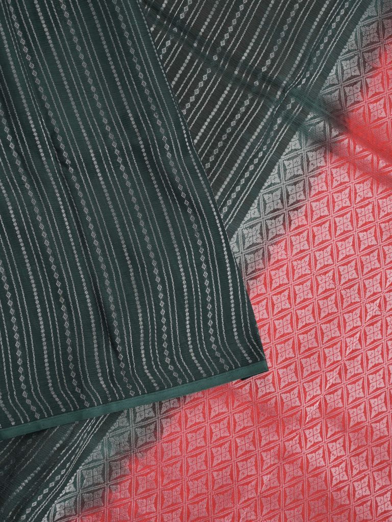 Mangalagiri fancy saree black color allover zari stripes with contrast pallu and contrast plain blouse