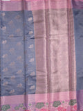Chanderi fancy saree bluish grey color allover zari motifs & zari border with short pallu and contrast blouse