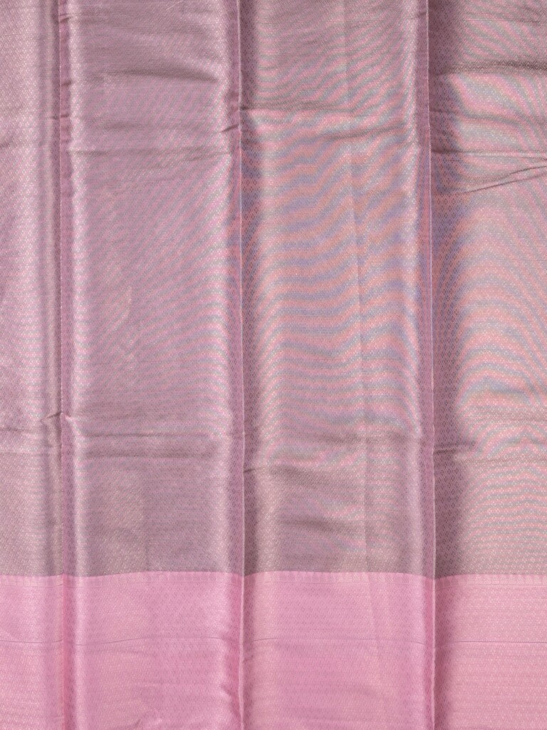 Chanderi fancy saree bluish grey color allover zari motifs & zari border with short pallu and contrast blouse