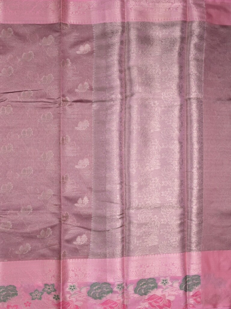 Chanderi fancy saree light purple color allover zari motifs & zari border with short pallu and contrast blouse