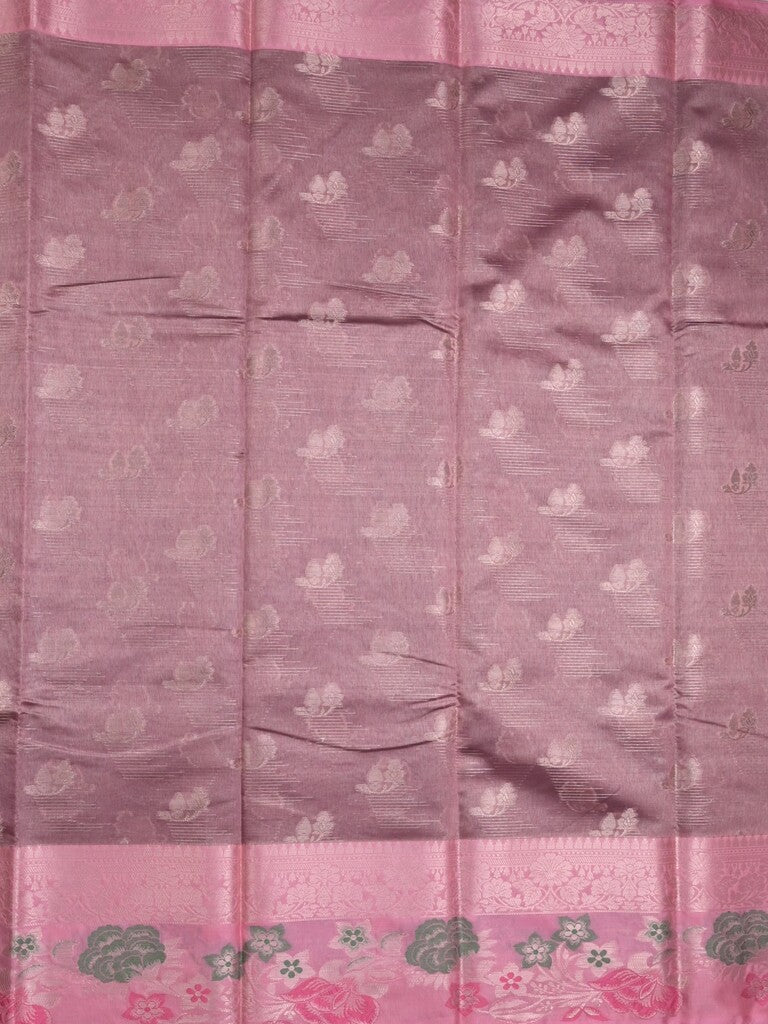 Chanderi fancy saree light purple color allover zari motifs & zari border with short pallu and contrast blouse