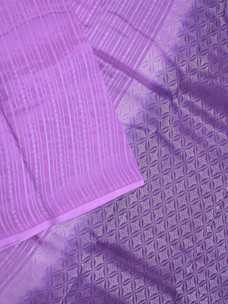 Mangalagiri fancy saree light purple color allover zari stripes with contrast pallu and contrast plain blouse