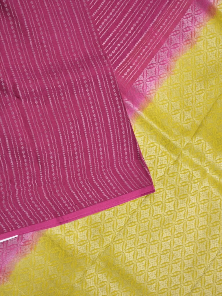 Mangalagiri fancy saree magenta color allover zari stripes with contrast pallu and contrast plain blouse