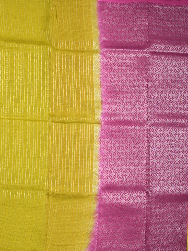 Mangalagiri fancy saree parrot green color allover zari stripes with contrast pallu and contrast plain blouse