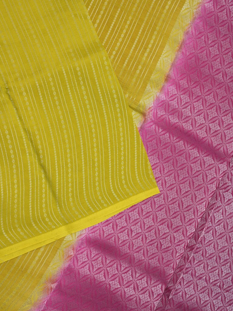 Mangalagiri fancy saree parrot green color allover zari stripes with contrast pallu and contrast plain blouse