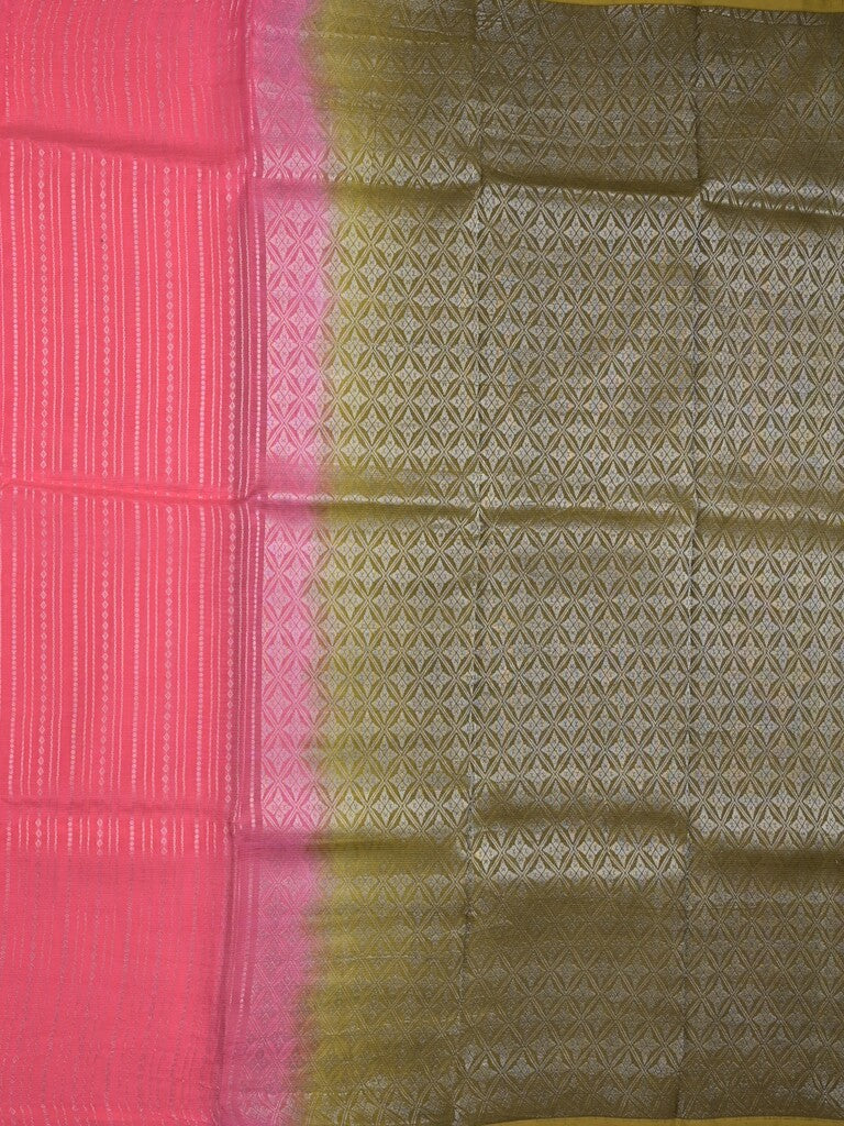 Mangalagiri fancy saree pink color allover zari stripes with contrast pallu and contrast plain blouse