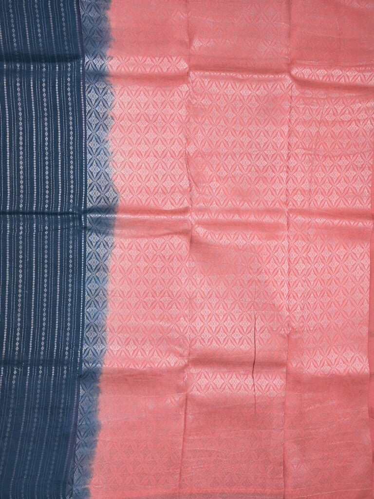 Mangalagiri fancy saree navy blue color allover zari stripes with contrast pallu and contrast plain blouse