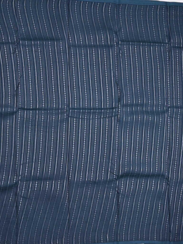 Mangalagiri fancy saree navy blue color allover zari stripes with contrast pallu and contrast plain blouse