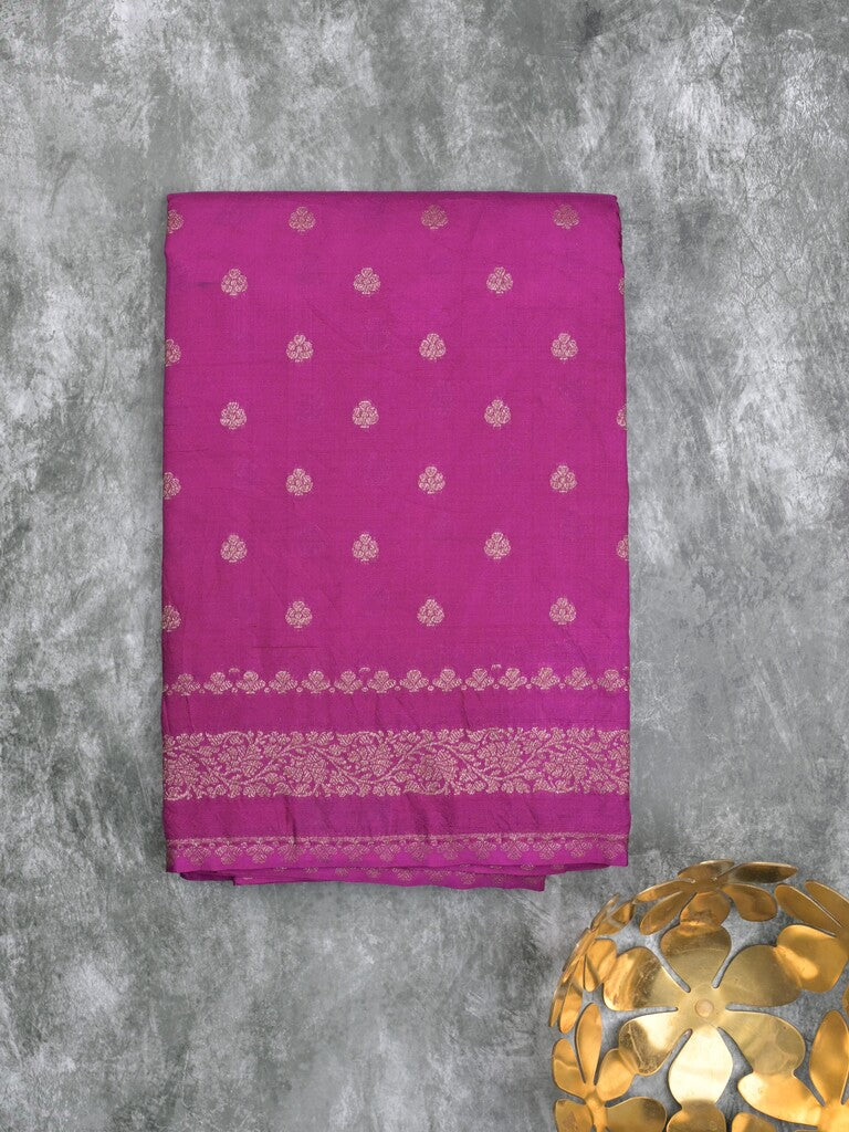 Chanderi kora fancy saree dark purple color allover zari motifs & zari border with rich pallu and plain blouse