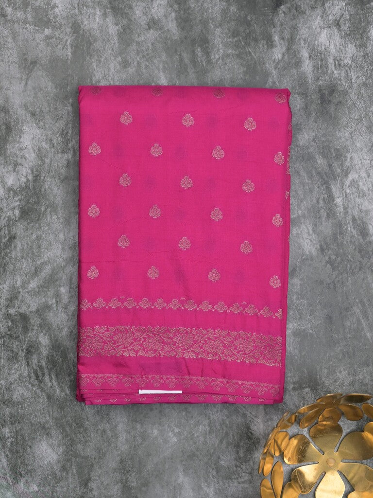 Chanderi kora fancy saree dark pink color allover zari motifs & zari border with rich pallu and plain blouse