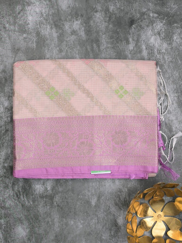 Kota tissue fancy saree cream color allover zari weaves & zari border with rich pallu and contrast tissue blouse