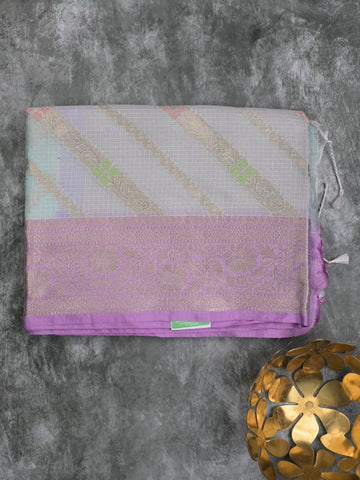 Kota tissue fancy saree light blue color allover zari weaves & zari border with rich pallu and contrast tissue blouse