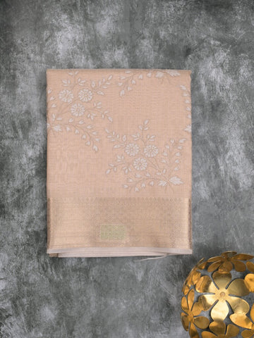 Kota tissue fancy saree light beige color allover embroidery & zari border with short pallu and plain blouse
