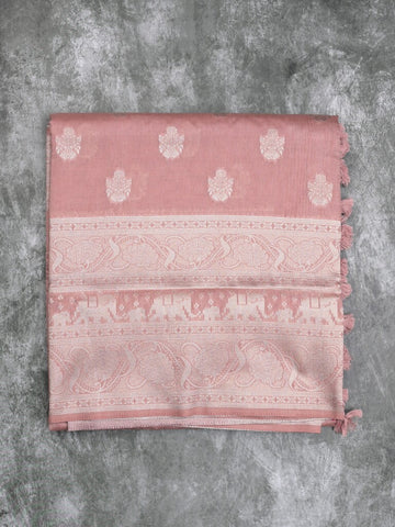 Dupion fancy saree baby pink color allover zari motifs & zari border with rich pallu and plain contrast blouse