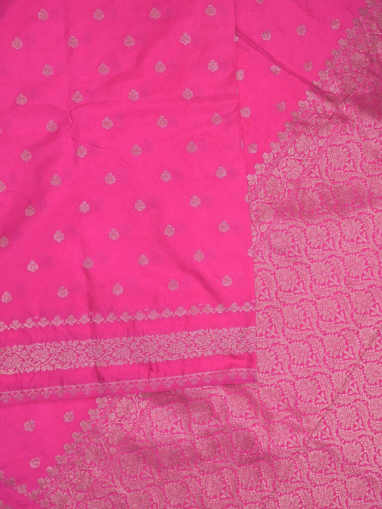 Chanderi kora fancy saree dark pink color allover zari motifs & zari border with rich pallu and plain blouse