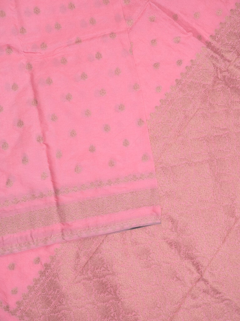 Chanderi kora fancy saree baby pink color allover zari motifs & zari border with rich pallu and plain blouse