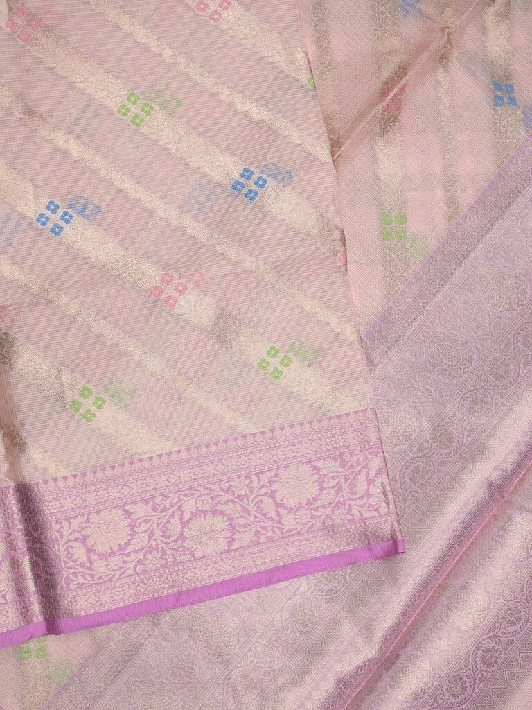 Kota tissue fancy saree cream color allover zari weaves & zari border with rich pallu and contrast tissue blouse