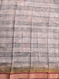 Tussar fancy saree grey color allover prints & zari, printed border with contrast pallu and attached printed blouse