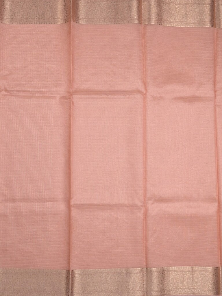 Kota tissue fancy saree peach color allover embroidery & zari border with short pallu and plain blouse