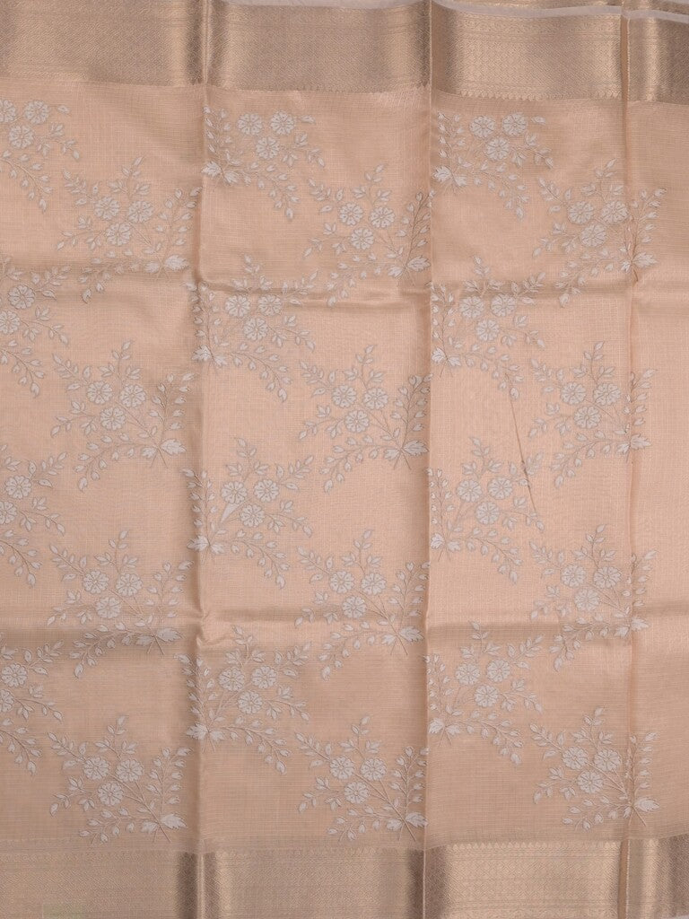 Kota tissue fancy saree light beige color allover embroidery & zari border with short pallu and plain blouse