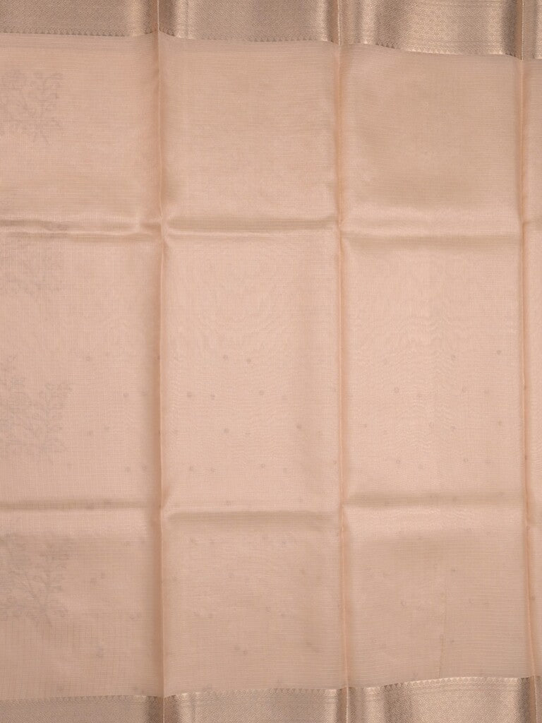 Kota tissue fancy saree light beige color allover embroidery & zari border with short pallu and plain blouse