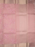 Kota tissue fancy saree baby pink color allover embroidery & zari border with short pallu and plain blouse