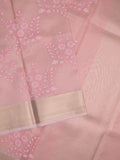 Kota tissue fancy saree baby pink color allover embroidery & zari border with short pallu and plain blouse