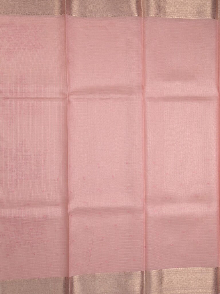 Kota tissue fancy saree baby pink color allover embroidery & zari border with short pallu and plain blouse