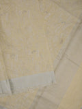 Jute tissue fancy saree light yellow color allover embroidery & zari border with short pallu and plain self blouse