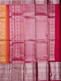 Kanchi pattu saree golden yellow color allover zari weaves & big zari border with rich pallu and contrast plain bouse