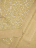 Kota tissue fancy saree light yellow color allover embroidery & zari border with short pallu and plain self blouse