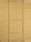 Kota tissue fancy saree golden yellow color allover embroidery & zari border with short pallu and plain self blouse